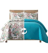 Elegant Comfort 3-Piece Boho Quilted Reversible Floral Paisley Bedspread Coverlet Set with Pillow...