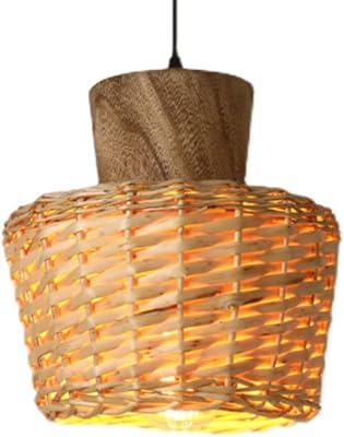 LQZCXMF Small Japanese Bedside Chandelier Decorative Handmade Bamboo Lamp Handwoven Wicker Ceiling Pendant Light Fixtures Handmade Rattan Lampshade for Kitchen Island, Living Room, Dining Room,