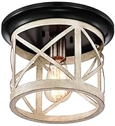 Hyperion house Flush Mount Ceiling Light Fixture Oil-Rubbed Bronze and Briarwood Finish Drum Cage...