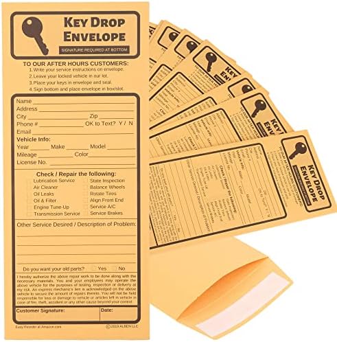 500 Key Drop Off Envelopes for After Hours – Auto Shop Repair/Service Drop Box Overnight Envelopes - Automotive Mechanic Car Drop Off for Overnight or Early Birds, Kraft Paper, 4 1/8 x 9 1/2