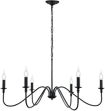 Black Chandelier,6-Light Rustic Industrial Iron Chandeliers for Dining Room Lighting Fixtures Hanging,Candle Hanging Hallway,