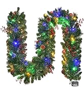 Christmas Garland with Lights 9FT, Lighted Christmas Garland Battery Powered 8 Lighting Modes, 50...