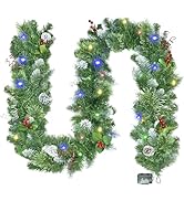9ft Christmas Garland with Lights - Lighted Christmas Garland with 50 LED Battery-Powered, 8 Ligh...