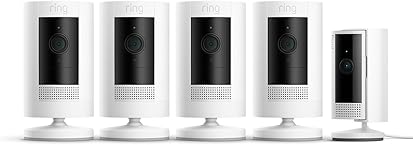 Ring Außenkamera Akku 4er-Set (Stick Up Cam) + Ring Innenkamera (Indoor Camera 2. Gen.) | Überwachungskamera 1080p-HD-Video, WLAN, witterungsbeständig, geeignet für Haus & Grundstück, Alexa-kompatibel