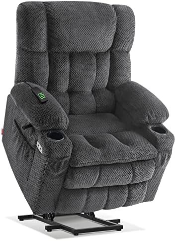 MCombo Dual Motor Power Lift Recliner Chair with Massage and Heat for Elderly People, Infinite Position, USB Ports, Cup Holders, Fabric 7890 (Medium-Regular, Dark Grey)