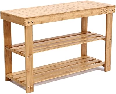 Gold Armour 3-Tier Bamboo Shoe Rack Bench, 27.6in L x 17.7in H x 11in W, Natural Color