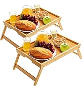 Pipishell Bamboo Bed Breakfast Tray with Foldable Legs, Handles, Ideal for Kids, Couples, Sofa, E...
