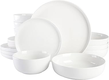 Gibson Home Oslo Porcelain Chip and Scratch Resistant Dinnerware Set, Service for 4 (16pcs), Plates and Bowls Dishes Sets, Wh