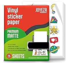 JOYEZA Premium Printable Vinyl Sticker Paper for Inkjet Printer - 25 Sheets Matte White Waterproof, Dries Quickly Vivid Col…