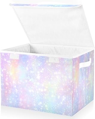 ALAZA Glitter Star Dust Storage Bins with Lids,Fabric Storage Boxes Baskets Containers Organizers for Clothes and Books