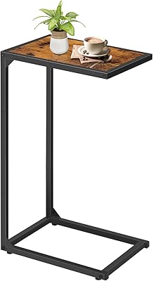 MOOACE C Shaped End Table, Couch Table for Small Space That Slide Under, Snack Side Tables for Sofa, TV Trays for Living Room Bedroom, C Shaped End Table for Couch, Small Bedside Tables, Brown