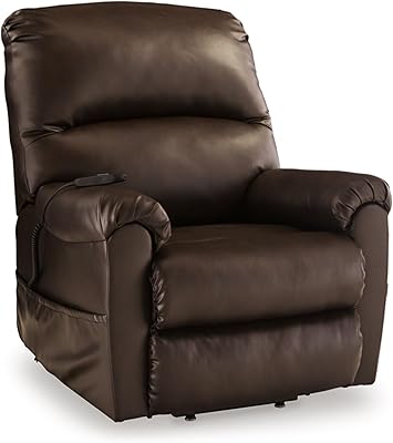 Signature Design by Ashley Shadowboxer Contemporary Faux Leather Upholstered Power Lift Recliner with Tilt Motion and USB Ports, Dark Brown