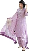 GoSriKi Women's Rayon Blend Hand Block Printed Straight Kurta with Pant & Dupatta (RAGSRI-Purple-GS_XL_Purple_X-Large)