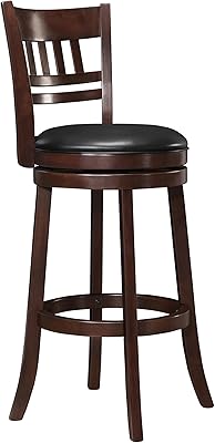 Lexicon Swivel Bar Stools, Bar Height Stools for Kitchen Counter, Dark Cherry Wooden Bar Stools for Kitchen Island, Bar Chairs with Back and Black Faux Leather Cushion Seat (Lattice Back)