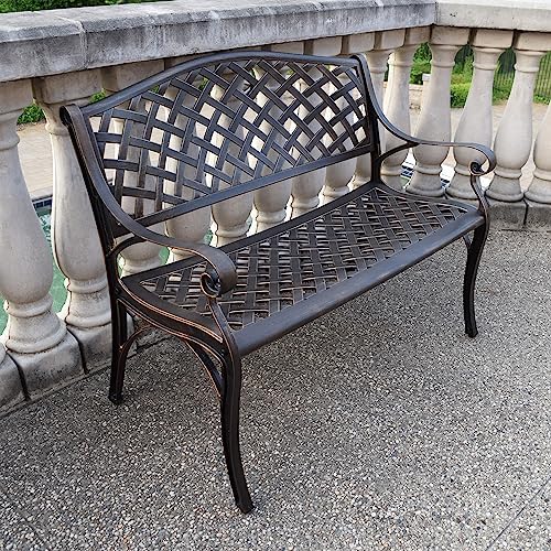 Oakland Living Luxury High-End Cast Aluminum Outdoor Patio Bench, Bronze