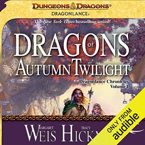 Diseño de la portada del título Dragons of Autumn Twilight