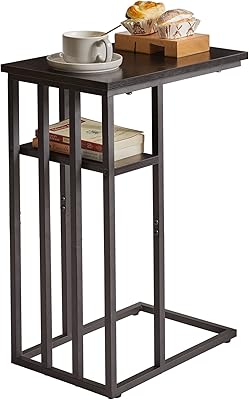 IBUYKE C Shaped End Table, Sofa Side Table, Small Table with Metal Frames, Vintage Couch Table, Beside Desk for Living Room, Black UTMJ406B