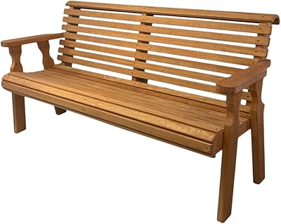 Amish Casual Heavy Duty 5 Foot Roll Back Outdoor Bench in Cedar Stain - Amish Made in The USA from Treated Pine for Outdoor Durability, 700 Lb Weight Capacity