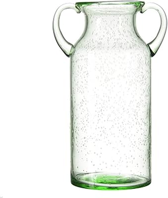 JSY-UP Large Clear Glass Vase with Double Ear and Decorative Handmade Filler Bubbles, (Blue, Purple, Grey, Green) Colorful Flower Vases for Decor(Green-Large)