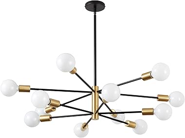 KAISITE Modern Chandelier 12-Light Sputnik Chandeliers for Dining Room over Table Black and Gold Chandelier Light Fixture Mid