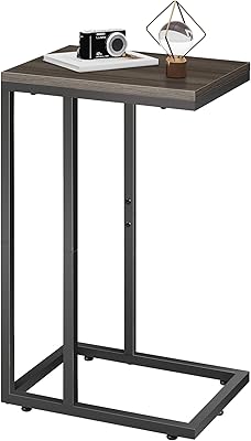 WLIVE Side Table, C Shaped End Table for Couch, Sofa and Bed, Large Desktop C Table for Living Room, Bedroom, Gray and Black