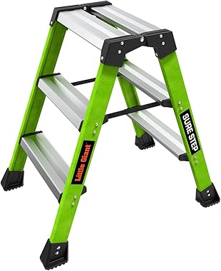 Little Giant Ladders, Sure Step, 3-Step, Double-Sided Step Stool, Fiberglass, (11953), Type 1AA, 375 lbs Weight Rating, Hi-vi