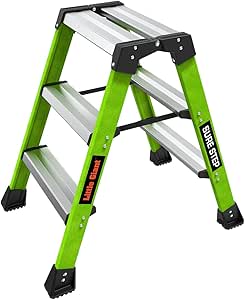 Little Giant Ladders, Sure Step, 3-Step, Double-Sided Step Stool, Fiberglass, (11953), Type 1AA, 375 lbs Weight Rating, Hi-viz Green