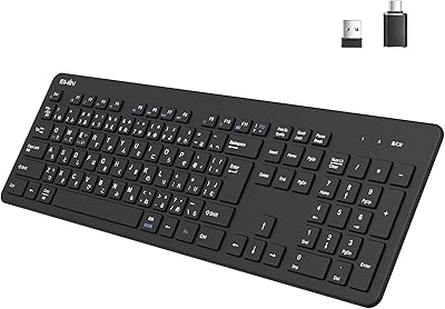 Ewin ワイヤレスキーボード 2.4G JIS配列 テンキー付き USB接続 レシーバー付き 電池式ノートPC/パソコン/タブレット/スマホ用 Windows/Mac/iOS対応 Type-C USB変換アダプター付き 日本語説明書付(Black)