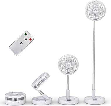 Primevolve Battery Operated Fan,Portable Rechargeable USB Floor Table Desk Fan with Adjustable Height, 4 Speed Settings Pedes