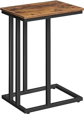 HOOBRO C Shaped End Table, Small Couch Side Table with Metal Frame, Sturdy Slide Under C Table Sofa Side Table for Small Spaces, Living Room, Bedroom, Rustic Brown and Black BF02SF01G1