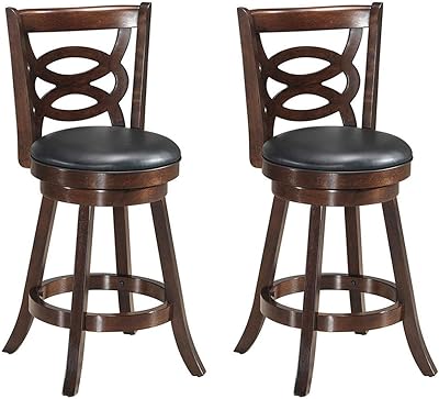 COSTWAY Bar Stools Set of 2, Counter Height Dining Chair, Fabric Upholstered 360 Degree Swivel, PVC Cushioned Seat, Perfect for Dining and Living Room (Height 24"-Set of 2)