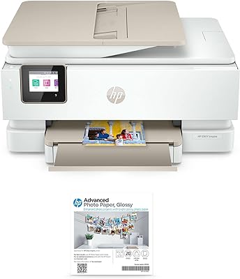 HP Envy Inspire 7955e Wireless Color All-in-One Printer with Bonus 6 Months Instant Ink with HP+ (1W2Y8A) and Advance Photo Paper,-Glossy, 5x5 in, 20 sheets (49V50A)