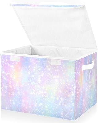 ALAZA Storage Bins Organizer Box Baskets Lidded Clothes for Shelves Closet Rainbow Star Dust Collapsible Stackable Storage Cubes Handles