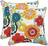 Pillow Perfect Bright Floral Indoor/Outdoor Accent Throw Pillow, Plush Fill, Weather, and Fade Resistant, Large Throw - 18.5" x 18.5", Blue/Ivory Crosby, 2 Count