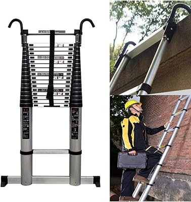 Telescopic Ladder, with Hooks and Balance Bars, Non-Slip Pedals, Portable Outdoor Home Garden Attic Aluminum Alloy Straight Ladder, Max Load 150kg(Size:6.2m(20.3ft))