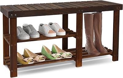 ECOMEX Shoe Rack Bench for Entryway, 3-Tier Wooden Shoe Shelf Shoe Organizer Bench Shoe Organizer Entryway Bench for Bedroom Balcony Entryway Entrance, Brown(33.5''L)