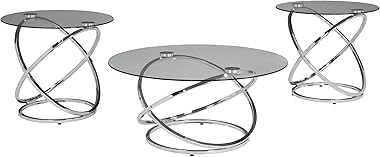 Signature Design by Ashley Hollynyx Contemporary Round 3-Piece Occasional Table Set, Includes Coffee Table and 2 End Tables, 