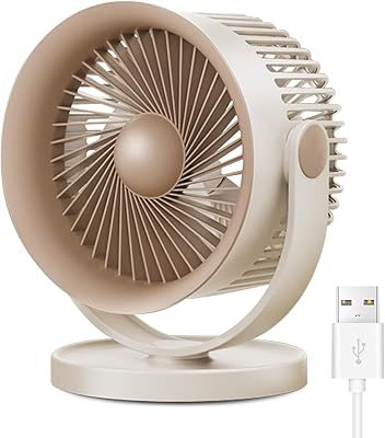OEH USB Desk Fan, 4 Speeds Small Fan with Strong Airflow, Portable Small Desk Fan, 90° Rotate Table Fan, 28 db Quiet USB Fan for Desk, Personal Small Fans for Bedroom, Home, Office, Camping (Beige)