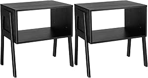 Pipishell Bedside Tables, Stackable Bamboo Nightstands, Bamboo Side Tables for Bedroom &amp; Living Room, End Table Night Stands, Set of 2, Black,PIET01B