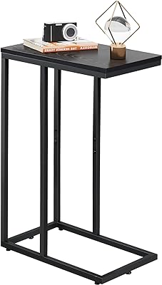 WLIVE Black Side Table, C Shaped Bed Side Tables, Small End Table for Living Room, Bedroom, Small Spaces, Wood Table, 28.35" H