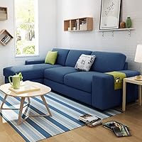 FURNY Junnoy 4 Seater Fabric LHS Sectional L Shape Sofa Set (Blue)