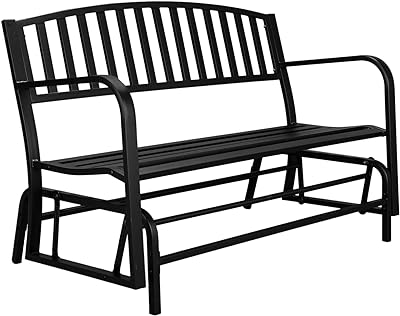 VINGLI 50 inch Outdoor Glider Bench Metal Outdoor Bench Porch Glider Rocking Bench for Outside Patio Bench for Yard Garden Lawn, 2-3 Person Seat