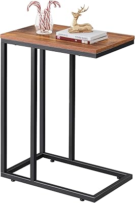 WLIVE Side Table, C Shaped End Table for Couch, Sofa and Bed, Large Desktop C Table for Living Room, Bedroom, Retro Brown and Black