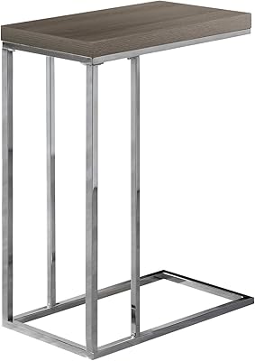 Monarch Specialties 3253, C-shaped, End, Side, Snack, Living Room, Bedroom, Laminate, Brown, Contemporary, Modern Accent Table-Dark Taupe With Chrome Metal, 10.25" L x 18.25" W x 25.25" H