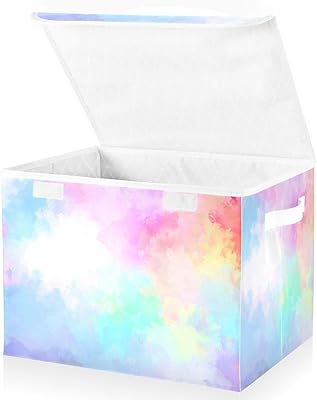 ALAZA Storage Bins Organizer Box Baskets Lidded Clothes for Shelves Closet Rainbow Tie Dye Color Print Collapsible Stackable Storage Cubes Handles