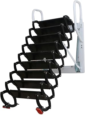 Wall Mounted Folding Stairs, Attic Steps Pull Down Attic Stairs Retractable Attic Ladder Al-Mg Alloy Loft Ladder Stairs Attic Steps No handrail (Weight Capacity 660lb), 10ft Height (Color : A, Size