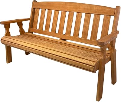 Amish Casual Heavy Duty Mission Pressure Treated 5 Foot Outdoor Garden Bench in Cedar Stain, Amish Crafted from Solid Pine with 700 Lb Weight Capacity