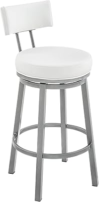 Armen Living Dalza Swivel Counter or Bar Stool in Cloud Finish with White Faux Leather