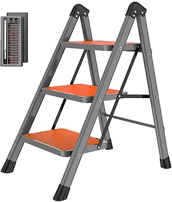 LHX Herringbone Ladder Multifunctional Home Step Stool Three or Four Steps Folding Ladder (Color : Orange, Size : 3step)