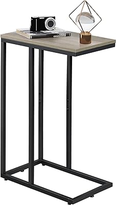 WLIVE Greige Side Table, Narrow TV Tray for Living Room, Small Sofa Table for Couch, Bedroom, Dorm, Home Office, C Shaped End Table, 28.35" H